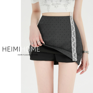 灰色波点半身裙女夏季 休闲百搭包臀裙小个子气质miu系A字短裙 薄款