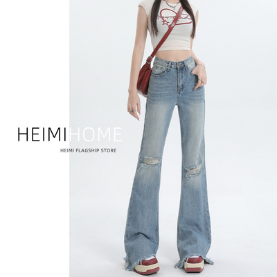 毛边微喇裤破洞牛仔裤女夏2