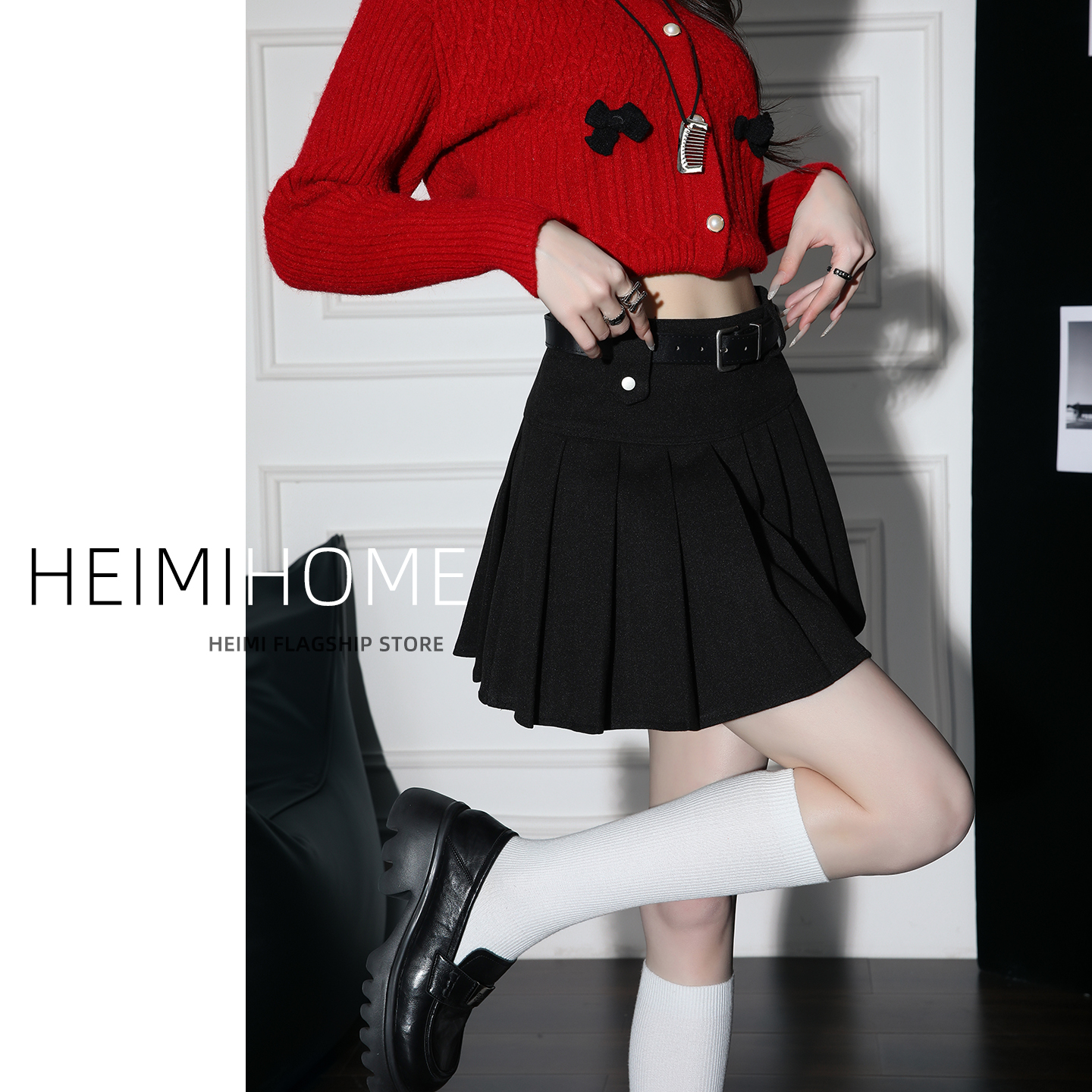 秋冬季高腰加厚毛呢jk百褶裙