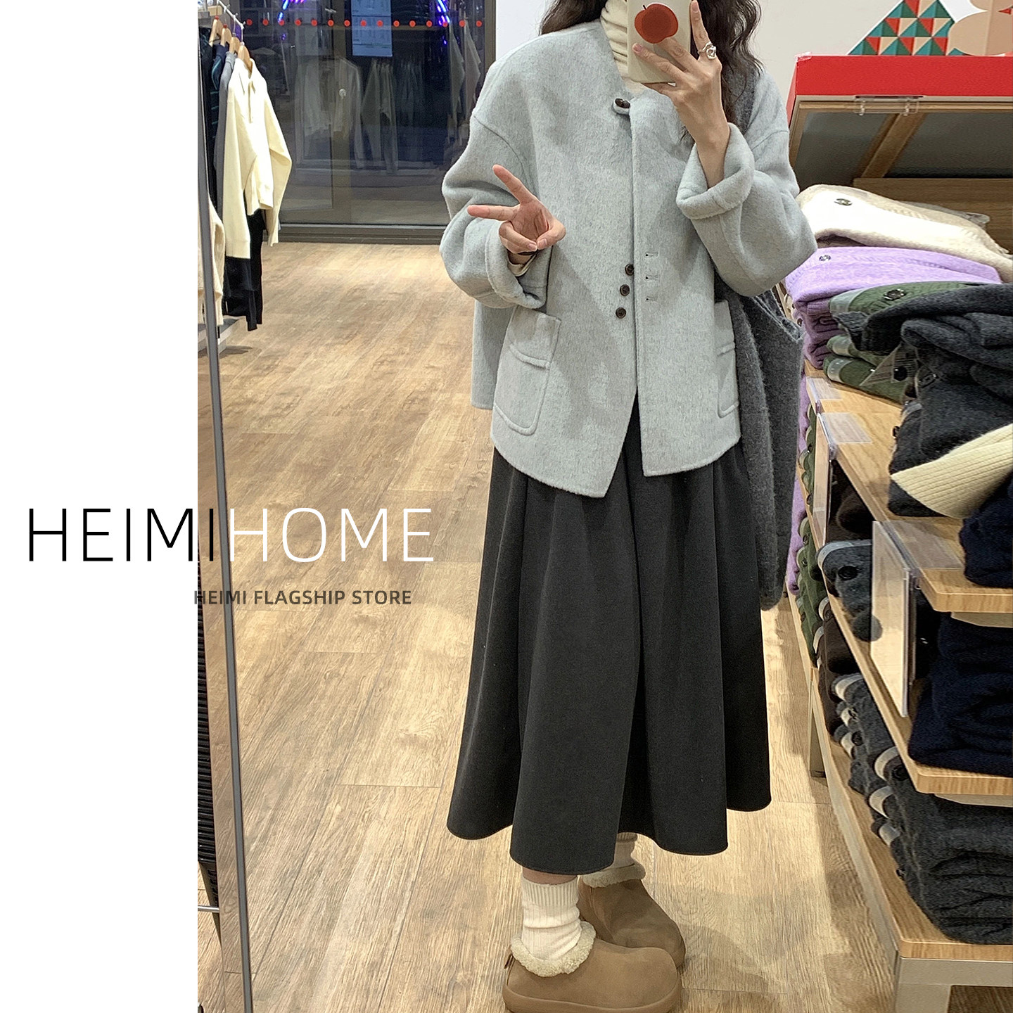 高级感灰色百褶半身裙女秋冬季高腰加厚A字长裙小个子压褶毛呢裙