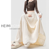 杏色复古百褶半身裙女秋冬加厚设计感褶皱蛋糕裙高腰a字丝绒长裙