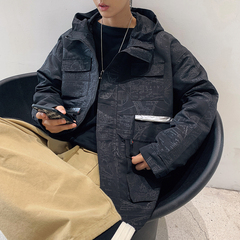 Spring and autumn fashion men's Hong Kong Style hooded big bag work jacket men's casual coat