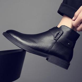 马丁靴男款秋冬季加绒保暖商务休闲高帮棉皮鞋真皮中帮潮流短靴子