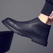 低帮马丁靴男士 切尔西靴休闲短靴子 新款 真皮英伦风中帮皮鞋 秋冬季