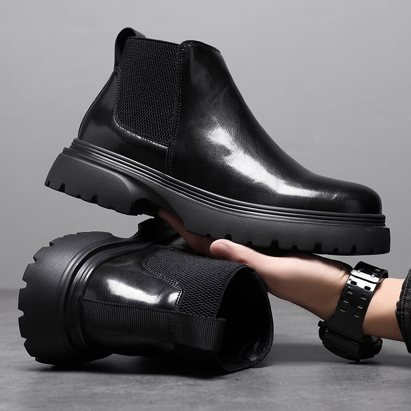 切尔西靴男真皮厚底英伦风高帮