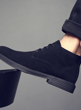 男鞋2025春秋季新款休闲皮鞋男款翻毛皮鞋子青年尖头磨砂真皮短靴