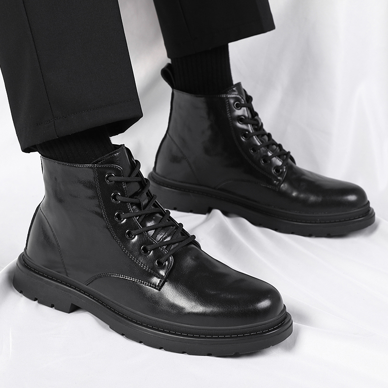 新款男靴牛皮马丁靴高帮皮鞋