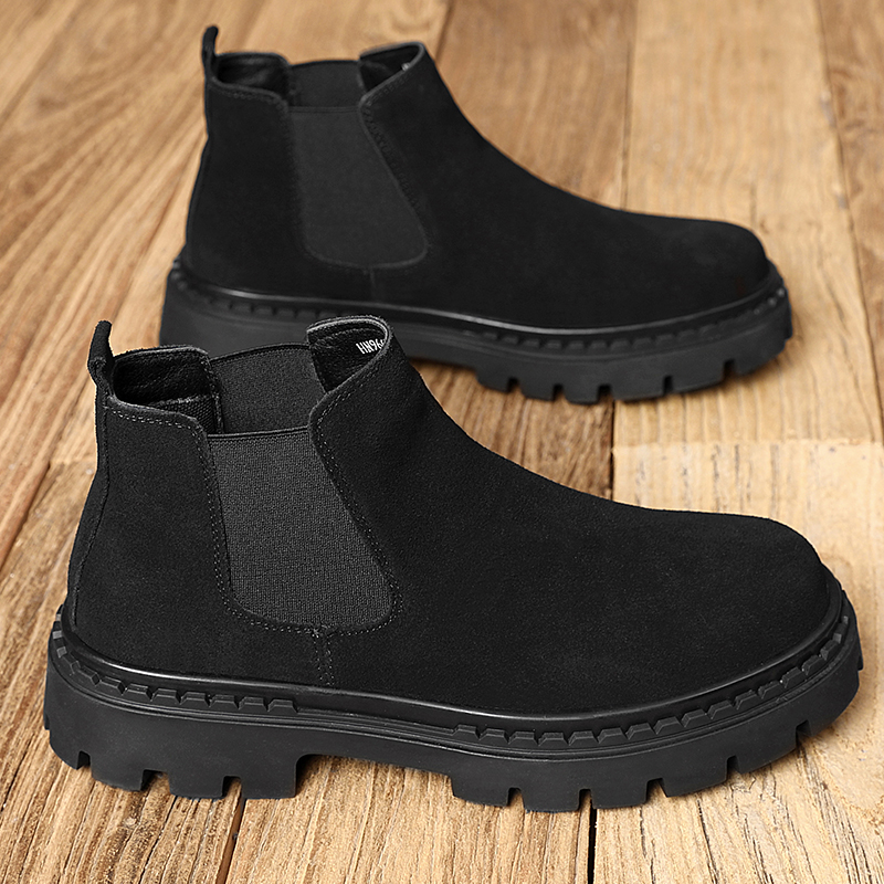 秋冬新款男士马丁靴真皮切尔西靴反绒皮靴子男厚底增高短靴子男款