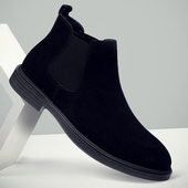 中帮尖头切尔西靴磨砂皮百搭英伦风马丁靴潮鞋 新款 男士 休闲皮靴子