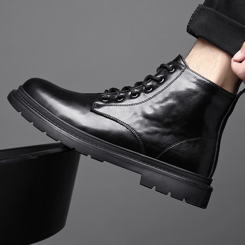 新款男靴牛皮马丁靴高帮皮鞋