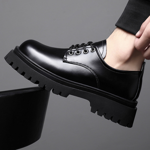 2025新款德比鞋男款秋冬季厚底增高男鞋真皮休闲皮鞋加绒保暖潮鞋