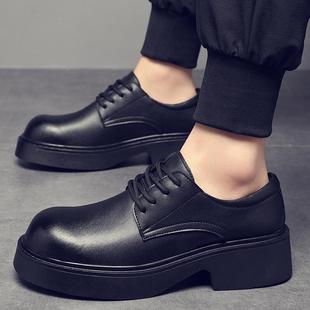 皮鞋男款加绒秋冬黑色商务休闲鞋厚底德比鞋增高英伦风大头工装鞋