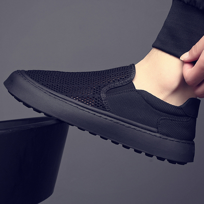 透气布鞋一脚蹬懒人鞋