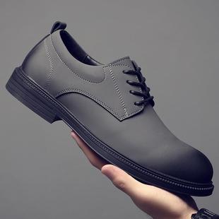 2024秋冬新款马丁靴男士英伦风中帮皮鞋男鞋真皮休闲加绒短靴男款