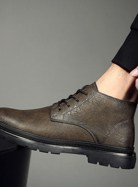 冬季马丁靴男士真皮加绒英伦风皮靴秋季低帮短靴子男款休闲工装鞋