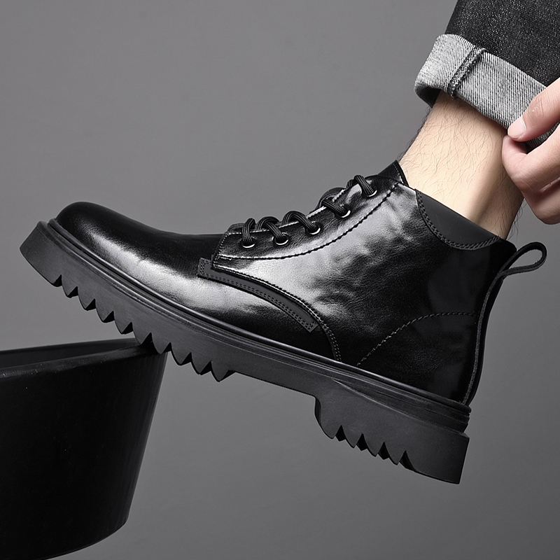 马丁靴男2025新款冬季男鞋时尚厚底男士加绒工装靴子英伦风休闲鞋