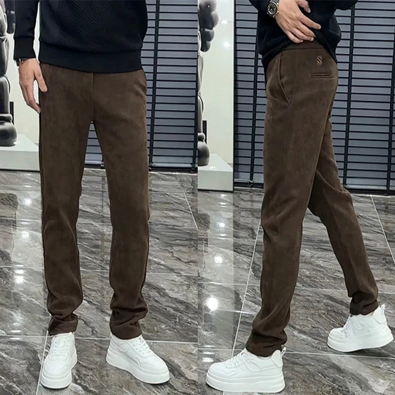 秋冬新款欧货商务休闲裤男士宽松舒适潮流条绒直筒裤百搭简约裤子