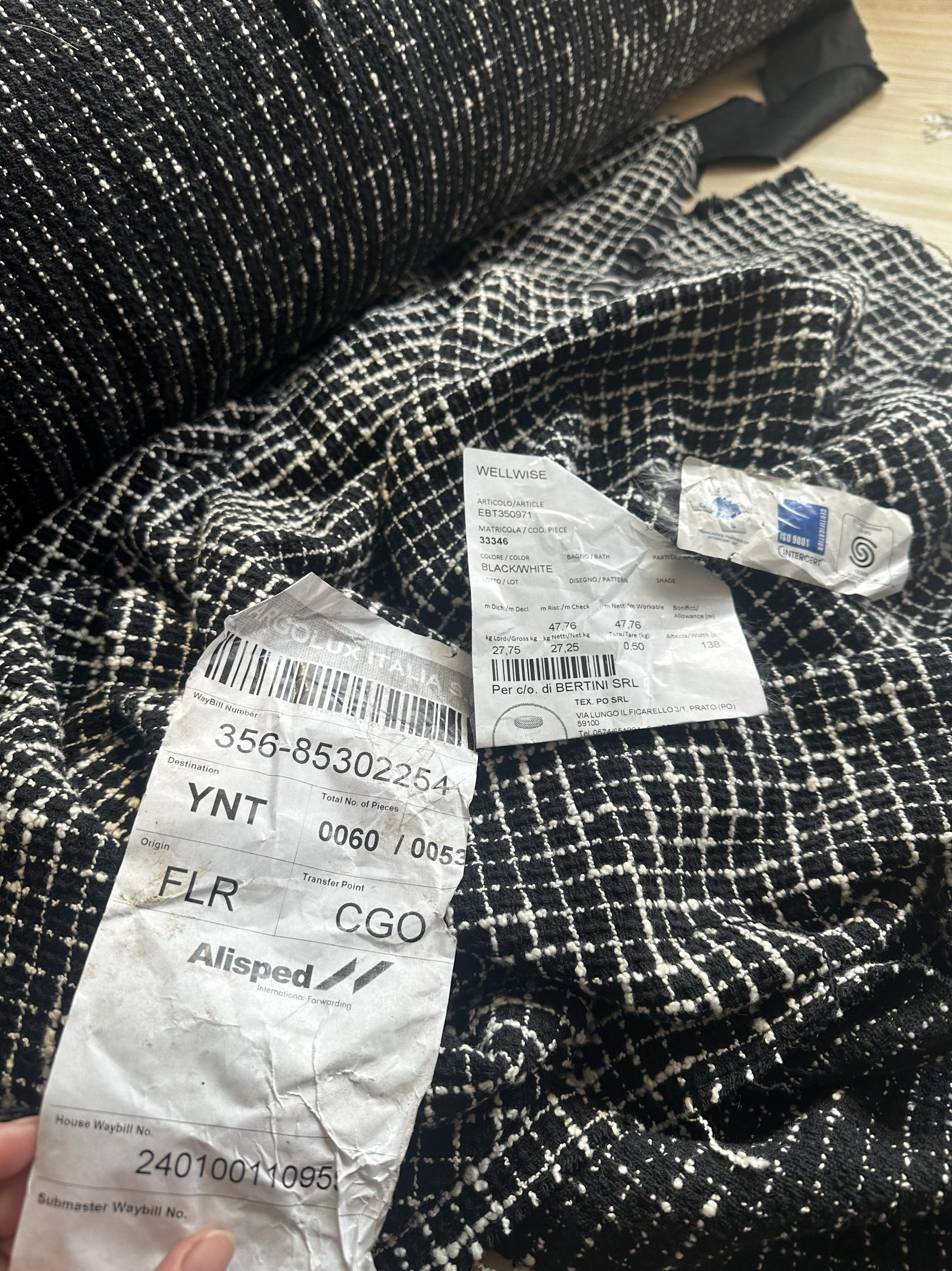 一米 意大利 经典 黑白格款 小香风面料（宽1.5米左右）