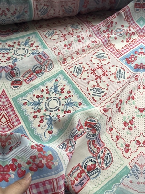 一米 方格草莓款 雪纺纱布料 面料（宽1.45米左右）