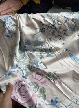 2米 蓝色双边定位花 段子布料 色丁段面料（宽1.45米左右）