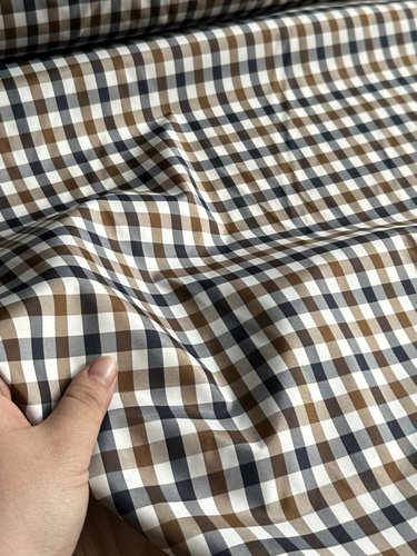 一米 韩系 咖蓝色棋盘格 羽绒服布料 面料（宽1.45米左右）