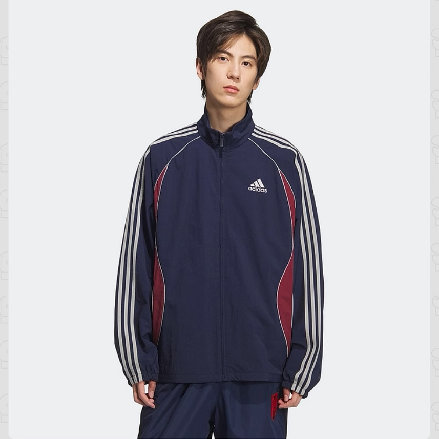 adidas阿迪达斯秋三叶草新款复古撞色立领运动宽松夹克外套KE5847