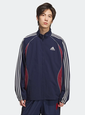 adidas阿迪达斯秋三叶草新款复古撞色立领运动宽松夹克外套KE5847