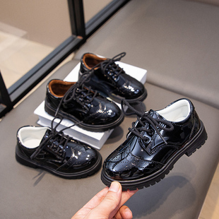 男童皮鞋2025秋冬新款加绒儿童皮鞋黑色表演鞋3-6岁到12岁软底鞋