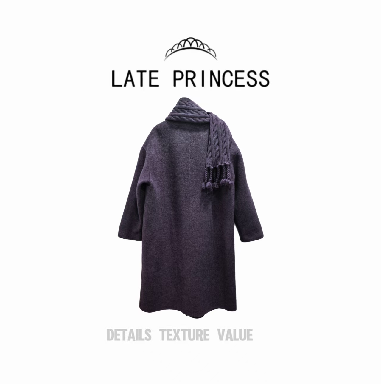 LATE PRINCESS【万里秋光】冬装新款复古宽松配围巾连帽大衣