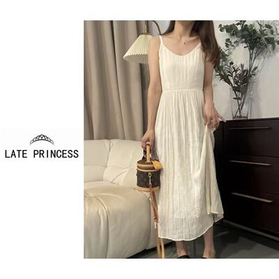 LATE PRINCESS【仙境】新款宽V领吊带连衣裙内搭外穿长裙百搭款