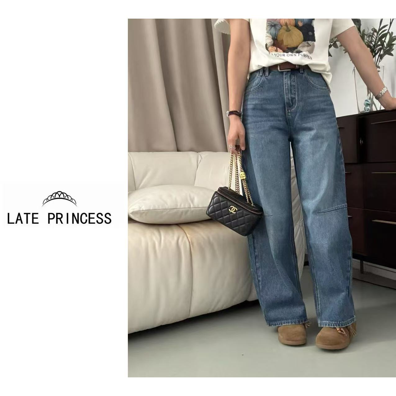 LATE PRINCESS【细水长流】秋季2025新款复古宽松版牛仔裤
