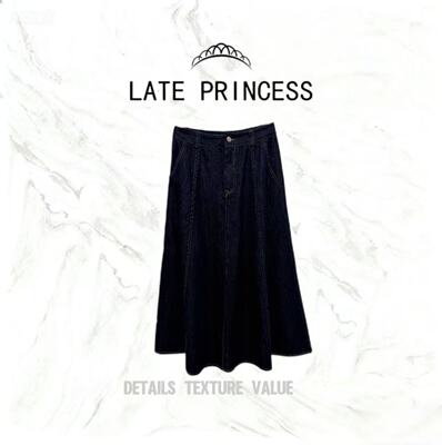 LATE PRINCESS【复古撞色】新款时尚显瘦中长款牛仔半身