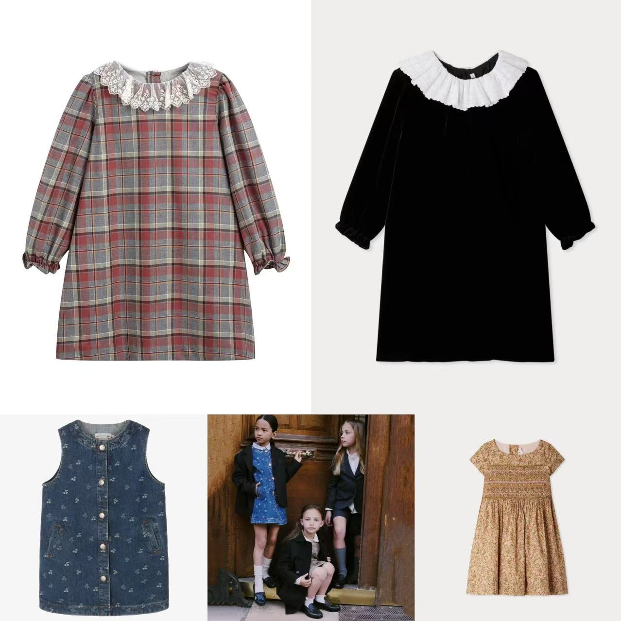 Bonpoint短袖连衣裙学院风百褶裙