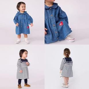 现货Petit 25秋冬女婴纯棉连衣裙印花A字裙宝宝 Bateau童装