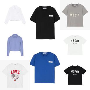 3z现货MSGM童装24秋冬儿童休闲风Logo印花棉T恤短袖棉衬衫