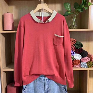 春秋纯棉线毛衫上衣女装立领休闲文艺宽松外穿打底纯棉线斯琴风