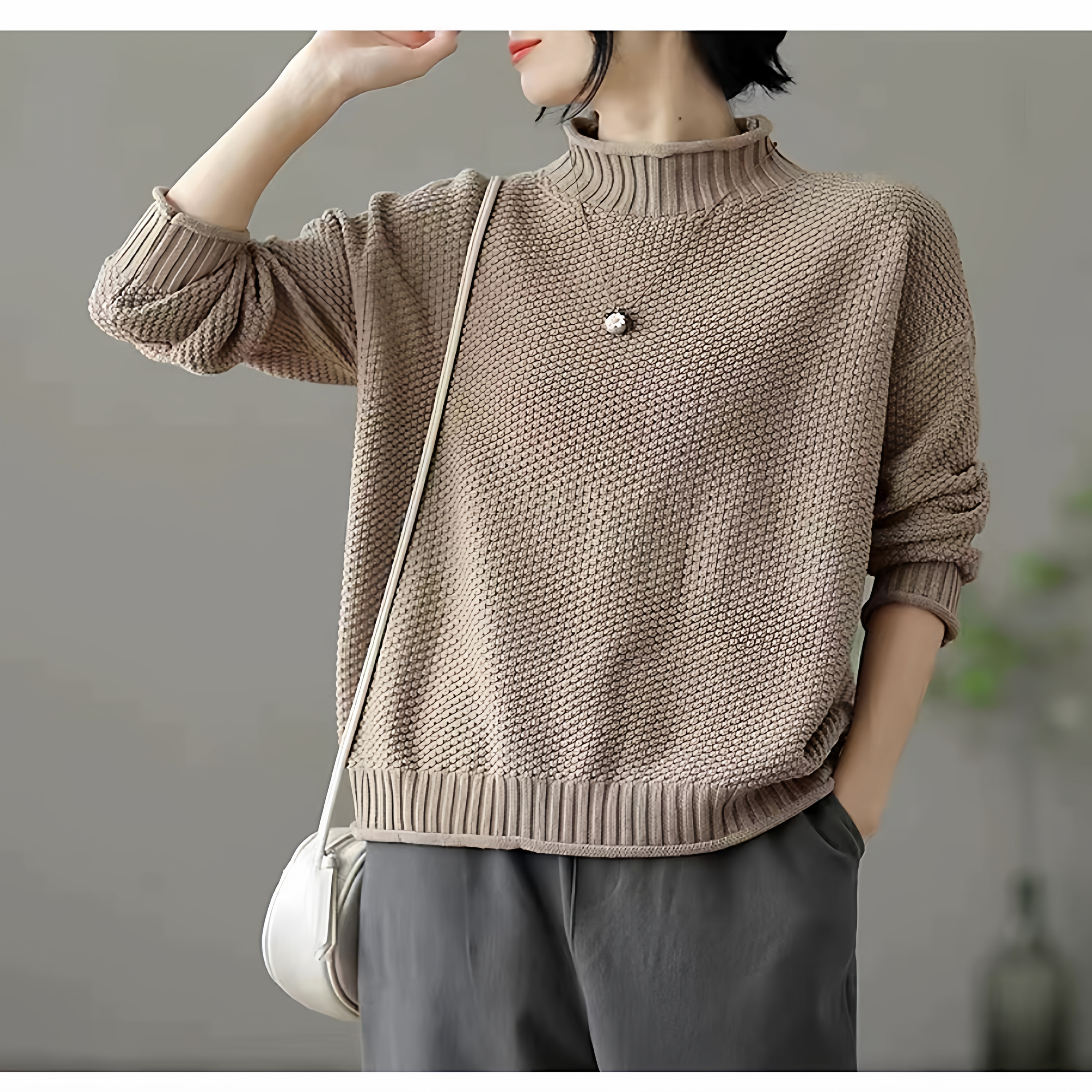 慵懒不起球文艺复古风长袖上衣