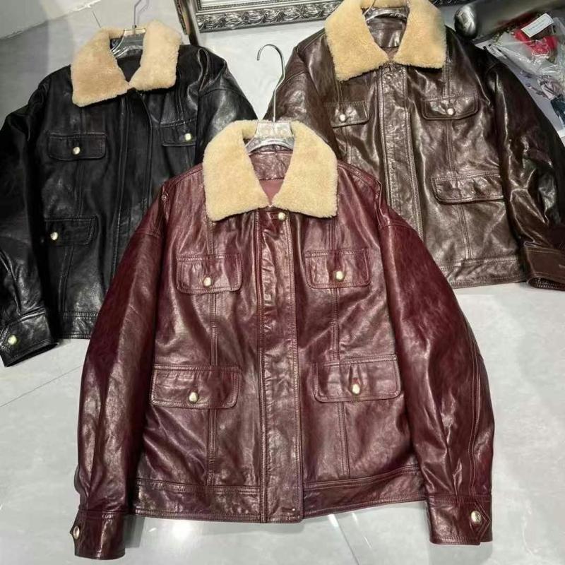 冬新款进口油蜡绵羊皮皮草外套女短款立领真皮皮羽绒服年轻时尚潮