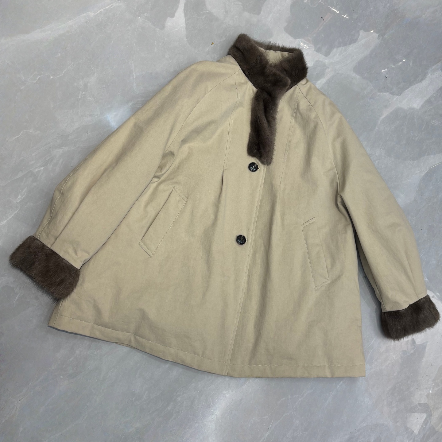 简约中长水貂立领90白鹅绒羽绒服女冬新款宽松加厚派克服风衣外套