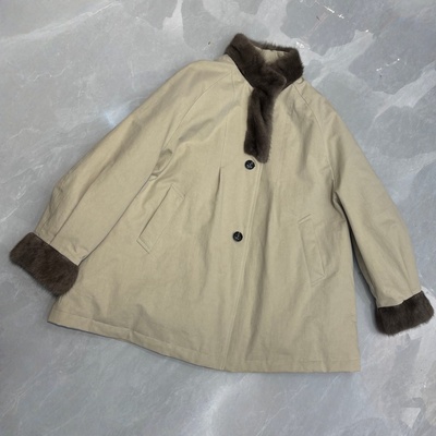 简约中长水貂立领90白鹅绒羽绒服女冬新款宽松加厚派克服风衣外套