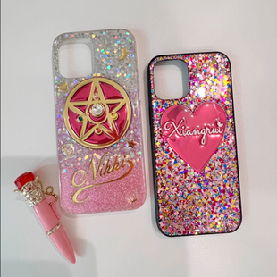 手工个性 iphone17华为小米 定制水晶封胶英文name名字手机壳雕刻