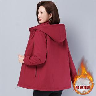 加绒加厚外套抓绒保暖连帽上衣 新款 中年妈妈装 女士棉服2025早冬装