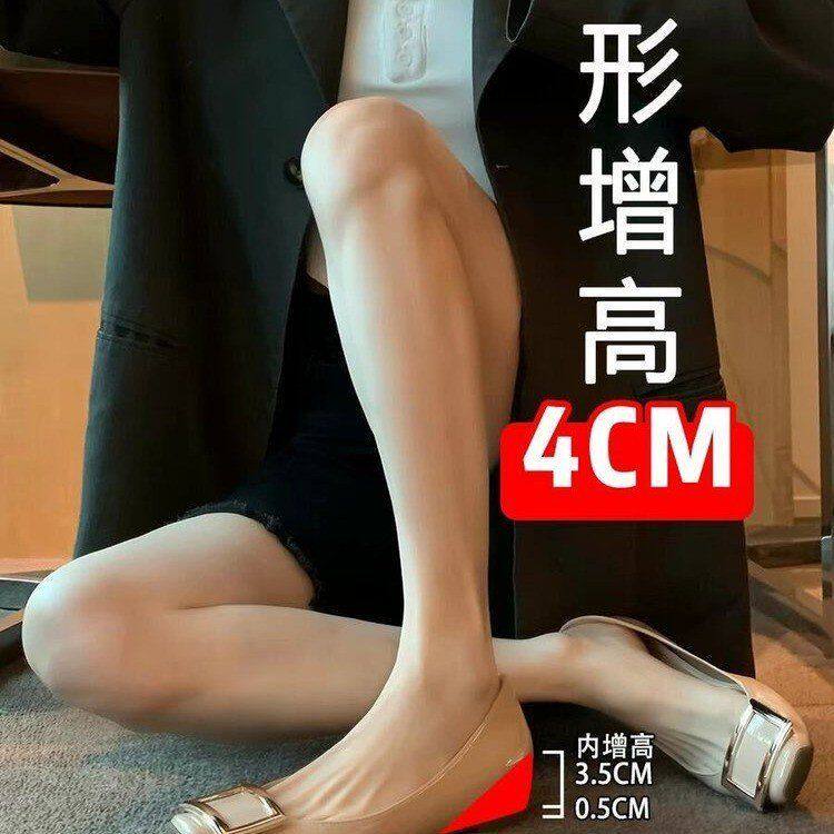 2026年新款法式裸色方扣平底内增高单鞋女浅口鞋子通勤方头奶奶鞋