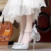细跟18岁成人礼设计感包头凉鞋 在逃公主 银色lolita高跟鞋