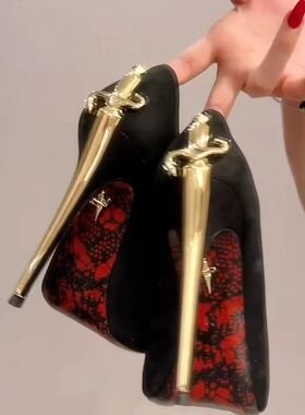 女王利刃权杖黑色欧美高跟鞋2026新款御姐性感单鞋大码414243码