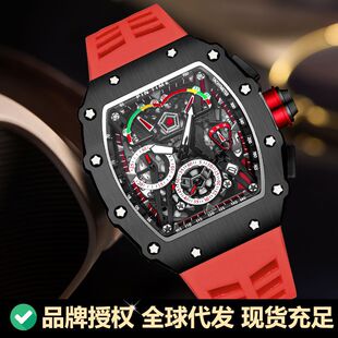 外贸爆款礼品手表男士石英运动镂空酒桶表计时夜光功能腕表可