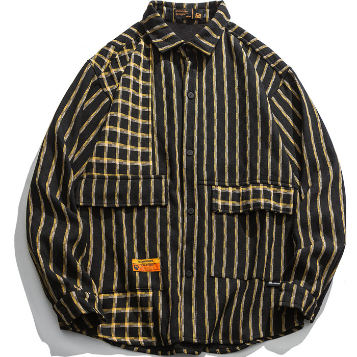 New winter chic Hit color lattice stripe Mosaic Lapel shirt coat Trend Flip pocket Plush Jacketin the Men's clothing, Jacket  category - from Buy2taobao.com to provide professional Taobao agent buy service