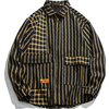 New winter chic Hit color lattice stripe Mosaic Lapel shirt coat Trend Flip pocket Plush Jacket