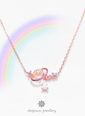 s925纯银极光水滴星球项链女日韩锁骨链少女心甜美气质简约新款潮