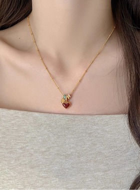 滴油红色双面爱心项链女2026新款爆款气质高级复古简约时尚锁骨链